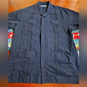 Mens Monte Carlo Black Guayabera button up shirt.